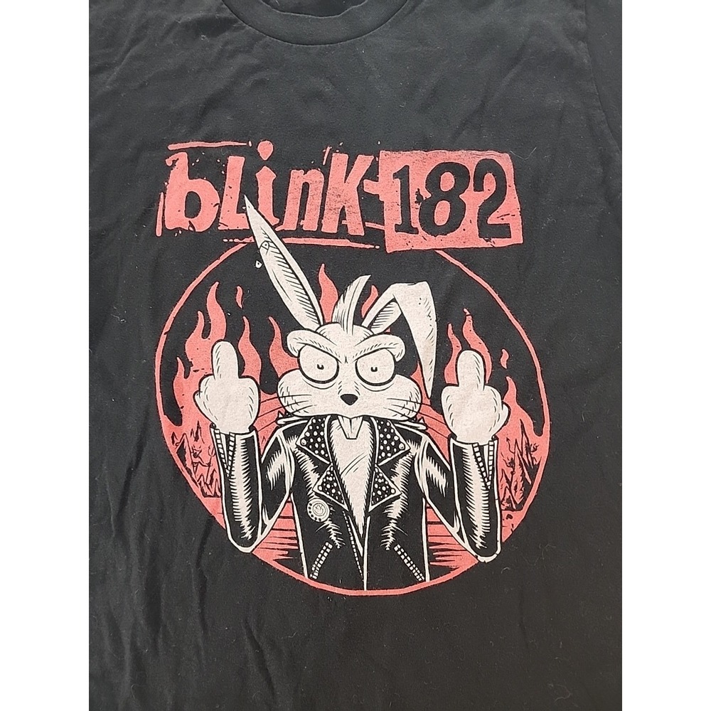 Blink-182 Crappy Punk Rock Bunny T-Shirt Leather Jacket Rabbit Middle Finger S/M - Picture 2 of 7